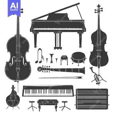 Premium design asset: A Collection of Black and White Silhouettes of Musical Instruments