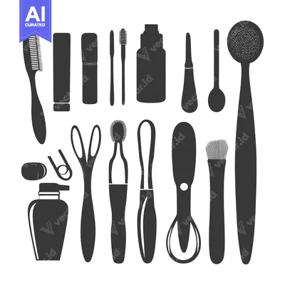 A Collection of Black and White Silhouettes of Personal Care Items
