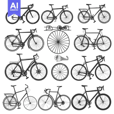 Aset premium populer: A Collection of Black and White Silhouettes of Road Bikes