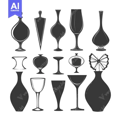 Aset premium populer: A Collection of Black and White Silhouettes of Vases and Glasses