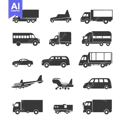 Aset premium populer: A Collection of Black and White Silhouettes of Vehicles