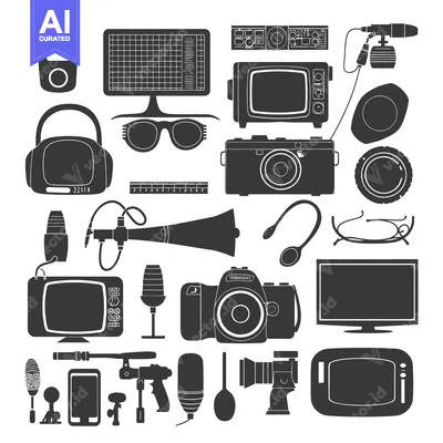 A Collection of Black and White Silhouettes of Vintage Audio and Video
