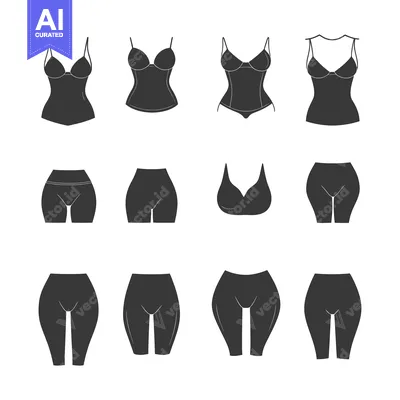 A Collection of Black and White Silhouettes of Women's Undergarments