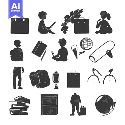 Popular premium asset: A collection of black and white silhouettes related to education