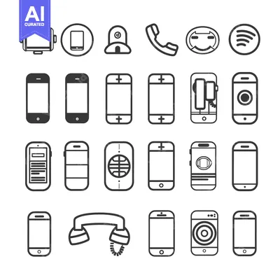 Aset premium populer: A Collection of Black and White Smartphone and Phone Icons