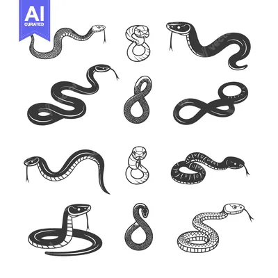 Aset premium populer: A Collection of Black and White Snake Illustrations