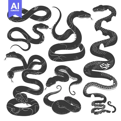 Popular premium asset: A Collection of Black and White Snake Silhouettes