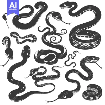 Aset desain premium: A Collection of Black and White Snake Silhouettes