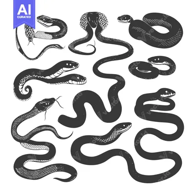 Aset desain premium: A Collection of Black and White Snake Silhouettes