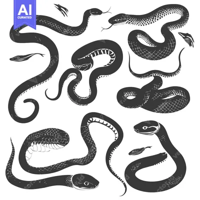A Collection of Black and White Snake Silhouettes