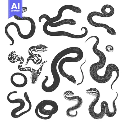 Aset desain premium: A Collection of Black and White Snake Silhouettes