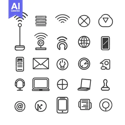Aset desain premium: A Collection of Black and White Technology Icons