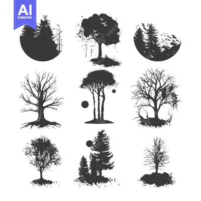 A Collection of Black and White Tree Silhouettes