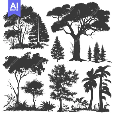 A Collection of Black and White Tree Silhouettes