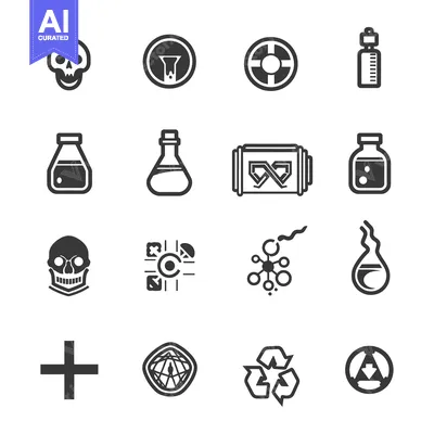 Aset premium populer: A Collection of Black and White Vector Icons Featuring Scientific and