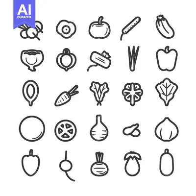 Aset premium populer: A Collection of Black and White Vegetable Line Icons
