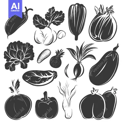 A Collection of Black and White Vegetable Silhouettes