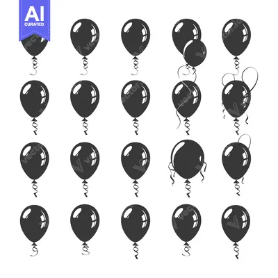 Popular premium asset: A Collection of Black Balloon Icons with Ribbons