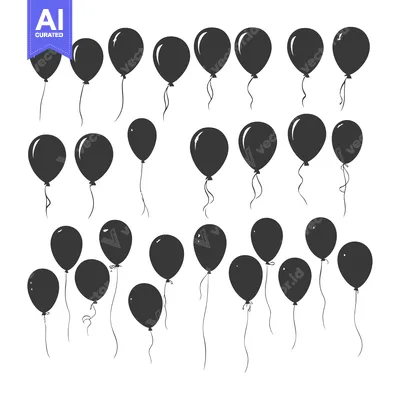 Popular premium asset: A Collection of Black Balloon Silhouettes with Strings