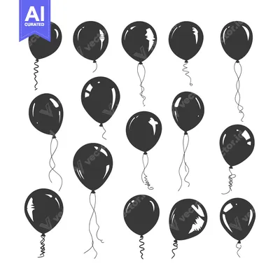 Aset premium populer: A Collection of Black Balloon Silhouettes with Strings
