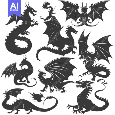 Popular premium asset: A Collection of Black Dragon Silhouettes in Various Poses