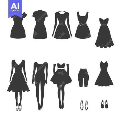 Premium design asset: A Collection of Black Dress Silhouettes with Accessories