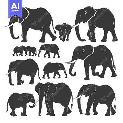 Premium design asset: A Collection of Black Elephant Silhouettes in Various Poses