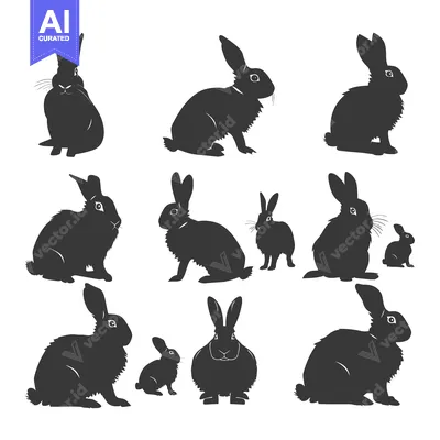 Aset premium populer: A Collection of Black Rabbit Silhouettes in Various Poses
