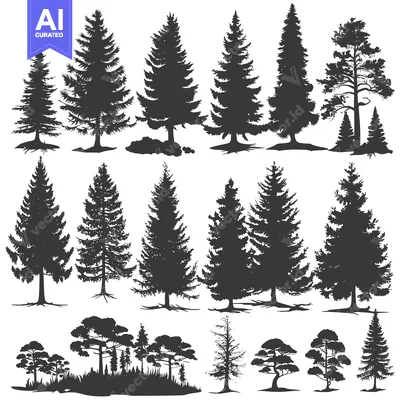 Popular premium asset: A Collection of Black Silhouette Evergreen Trees