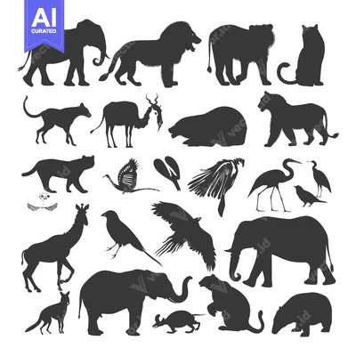 Premium design asset: A Collection of Black Silhouettes Depicting Various Animals