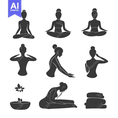 Premium design asset: A Collection of Black Silhouettes Depicting Various Yoga Poses and Ass