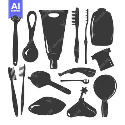 Aset desain premium: A Collection of Black Silhouettes of Bathroom and Hygiene Products