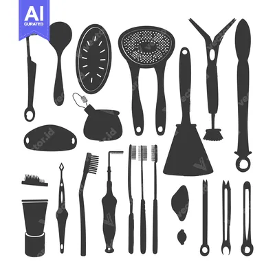 A Collection of Black Silhouettes of Cleaning and Grooming Tools