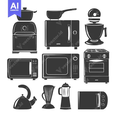 Aset premium populer: A Collection of Black Silhouettes of Kitchen Appliances