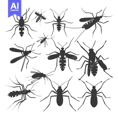 A Collection of Black Silhouettes of Mosquitoes