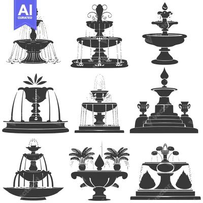 Popular premium asset: A Collection of Black Silhouettes of Ornamental Water Fountains