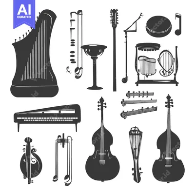 Popular premium asset: A Collection of Black Silhouettes of Various Musical Instruments