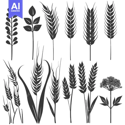 Aset desain premium: A Collection of Black Silhouettes of Various Types of Grass and Plants