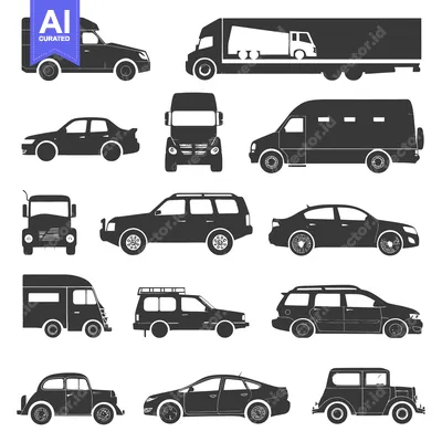 Aset premium populer: A Collection of Black Silhouettes of Various Vehicles
