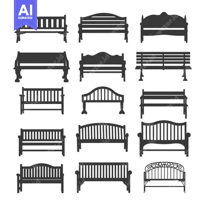 A Collection of Black Silhouettes of Various Wooden Benches