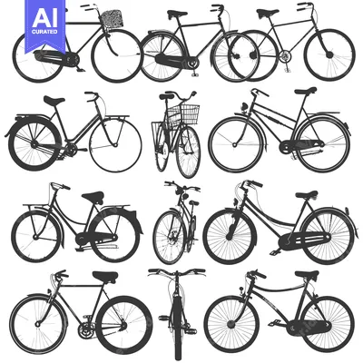 Aset premium populer: A Collection of Black Silhouette Vintage Bikes