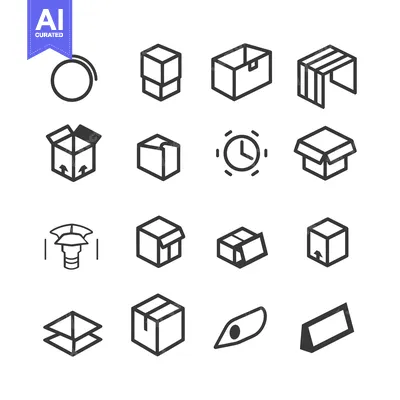 Aset desain premium: A Collection of Box and Packaging Icons in a Monochrome Style