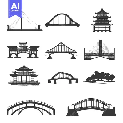 A collection of bridge silhouettes in various architectural styles