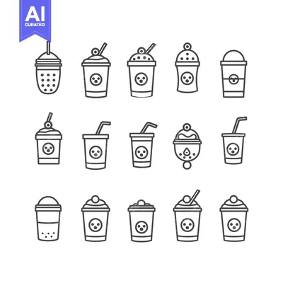 Aset desain premium: A Collection of Bubble Tea and Smoothie Cup Icons