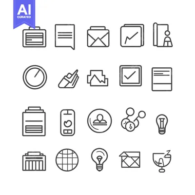 Aset desain premium: A Collection of Business and Technology-Related Line Icons