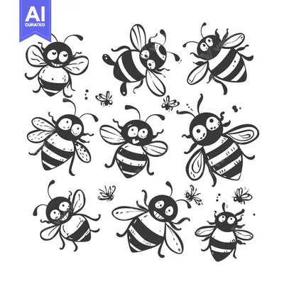 Aset premium populer: A Collection of Cartoon Bees with Different Expressions