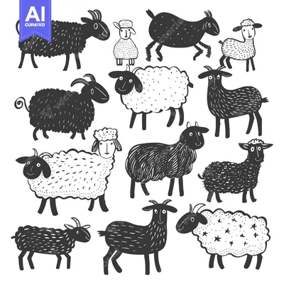Aset premium populer: A Collection of Cartoon Sheep and Goats with Different Patterns and Ex