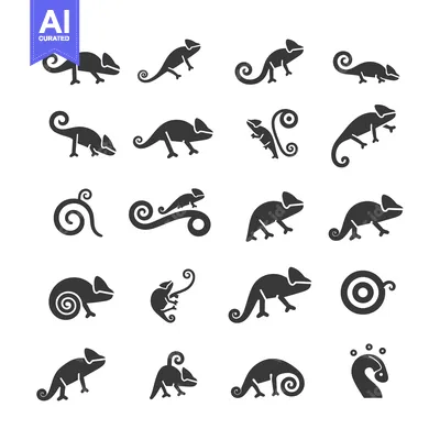 Aset desain premium: A Collection of Chameleon Silhouettes in Various Poses