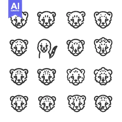 Aset premium populer: A Collection of Cheetah Head Icons in Black and White