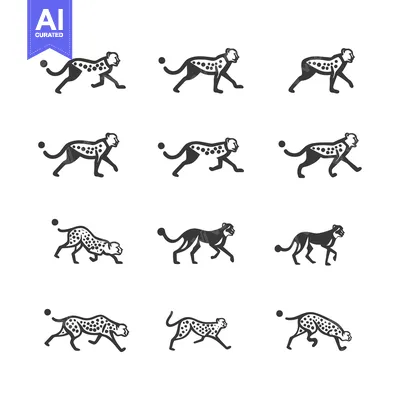 Aset premium populer: A Collection of Cheetah Illustrations in Various Running Poses